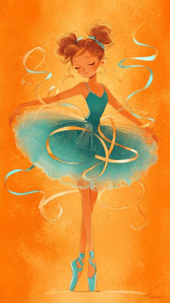 Задорная балерина в бирюзовом трикоте и пуантах, игривый танец с лентами. Нейронная сеть Миджорни