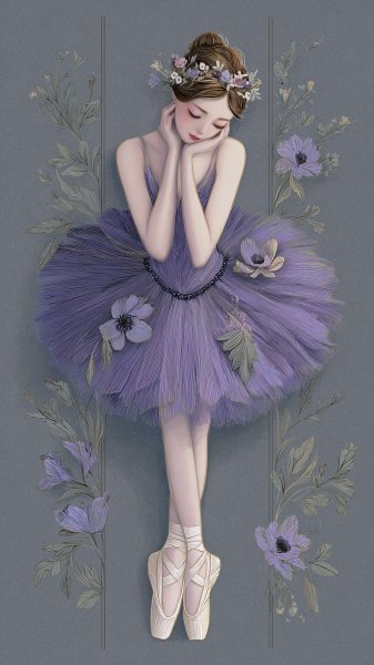 Балерина в лавандовом туту и нежной цветочной глади. Изображение из нейронной сети Midjourney