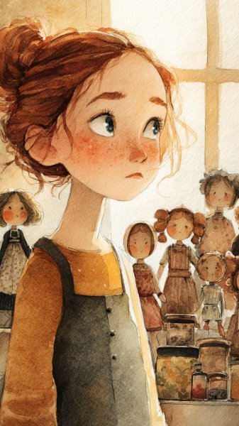 Девочка и старинные куклы в лучах солнца. Картинка из нейронной сети Миджорни