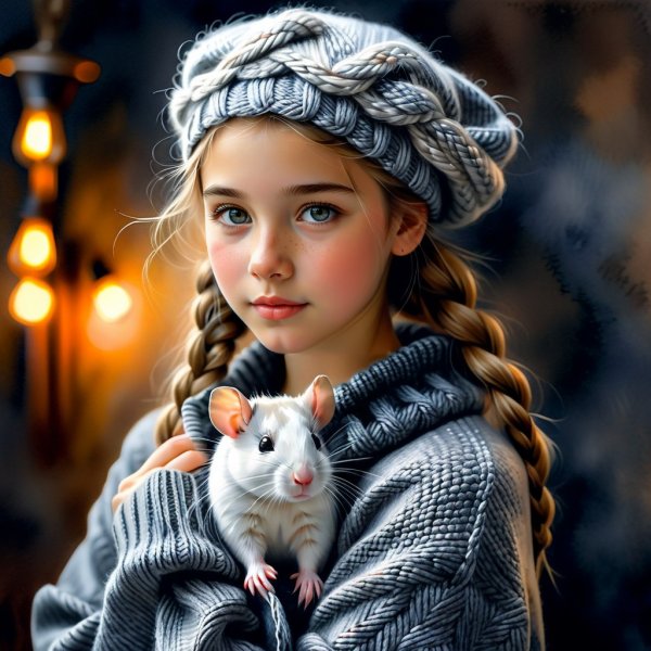 Девочка с хомяком: нежная акварельная картина. Генерация из нейросети Stable Diffusion