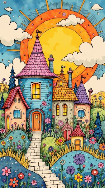 Волшебный мир домиков: фантазия в стиле Наото Хаттори и Мод Льюис. Нейросеть Flux