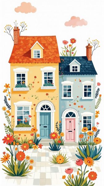 Пастельные домики с цветами: уютное вдохновение в стиле коттеджкор. Нейросеть Flux