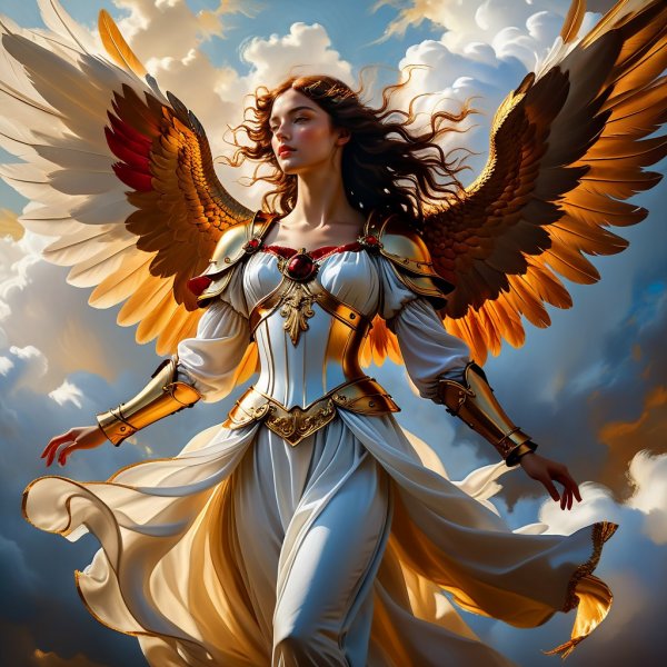 Небесный ангел в золотом сиянии: Возрождение на холсте в 8К. Изображение из нейросети Stable Diffusion