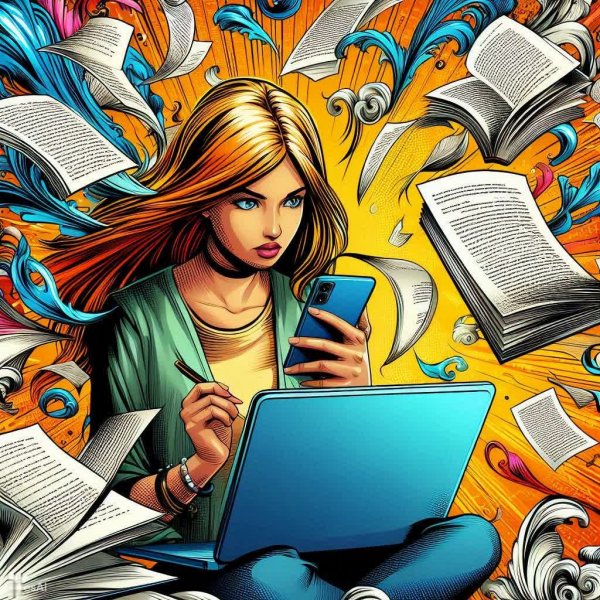 Творческий кризис писательницы и хаос вдохновения вокруг нее. Нейросеть Dalle 3