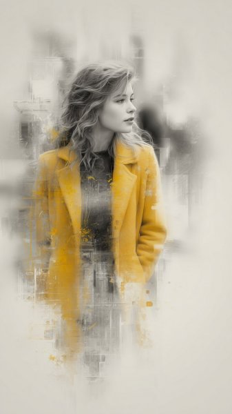 Монохромный портрет с акцентом на желтый цвет. Нейронная сеть Миджорни