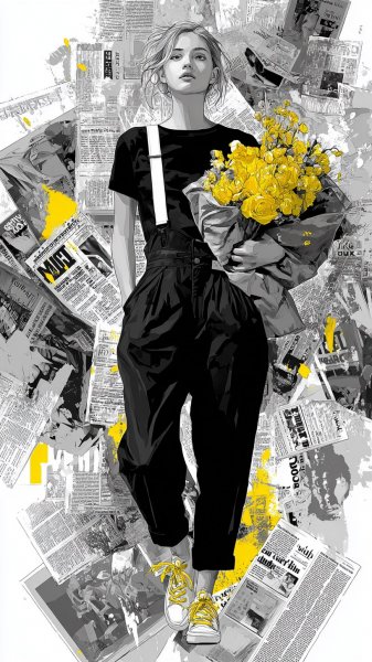 Яркое настроение в черно-белом мире с солнечным акцентом. Нейросеть Миджорни