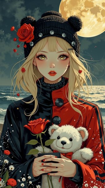 Таинственная встреча у моря под лунным светом. Генерация из нейросети Flux.1