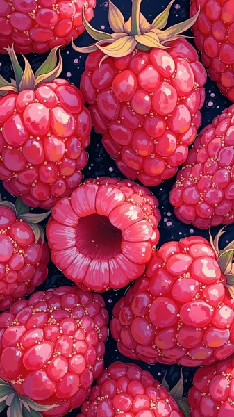 Рассвет малины в розовом платье: игривое великолепие ягодного настроения. Изображение из нейросети Flux 1