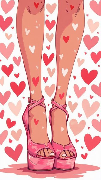 Розовые сердца и изящные туфли на шпильке: сверкающий акцент стиля. Генерация из нейронной сети Flux.1