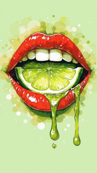 Сочный лайм на губах: игривое настроение и тропический блеск. Генерация из нейронной сети Flux