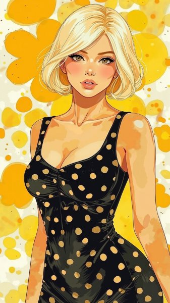 Молодая женщина в жёлтом абстрактном мире. Картинка из нейросети Flux