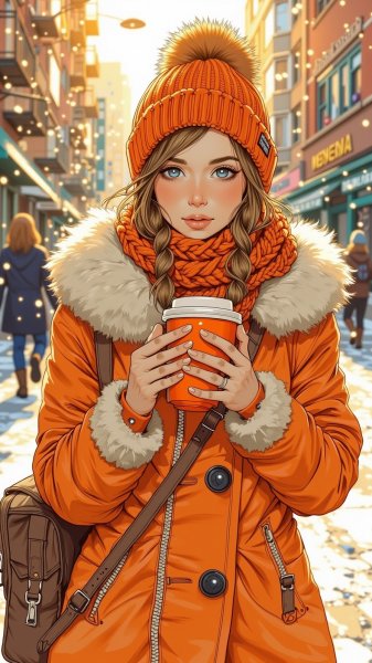 Оранжевый уют: стиль и тепло городских дней. Генерация из нейросети Flux Ai