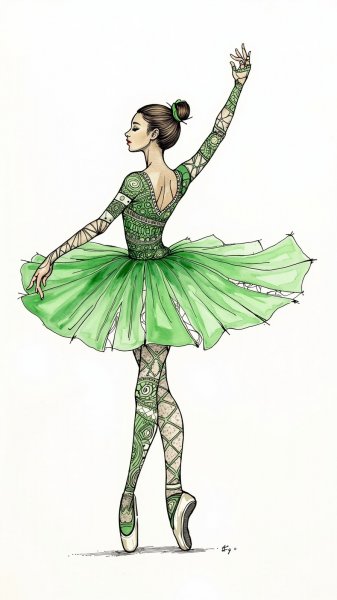 Изящная балерина в изумрудном танце. Изображение из нейронной сети Flux.1