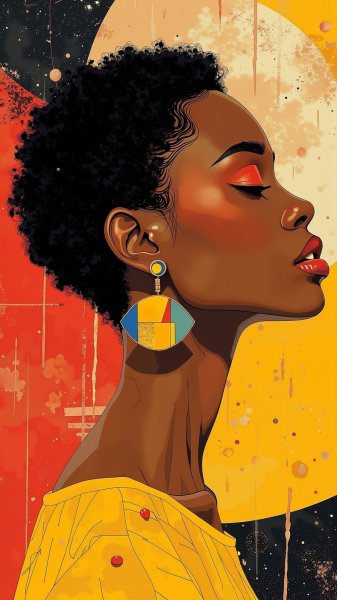 Женщина в портрете: яркий коллаж и афростиль. Нейронная сеть Flux 1