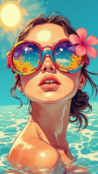 Летнее настроение: яркие краски и солнечный бассейн. Генерация из нейросети Flux 1