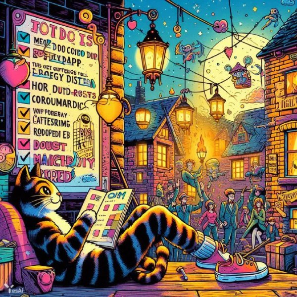 Духовные выходные: котик, планы и схемы дикции в фантастическом комиксе. Генерация из нейронной сети Dalle