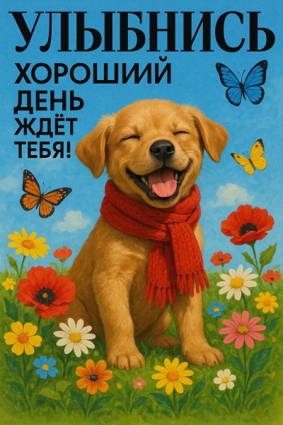 Радость щенка: весеннее настроение и яркие краски лета. Нейронная сеть Sora Images