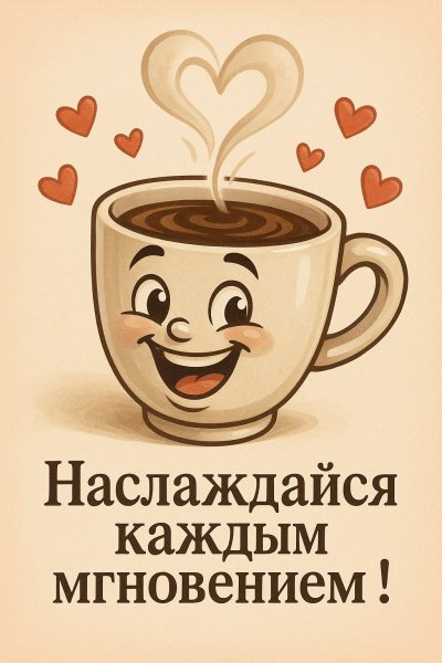 Забавный кофе: момент радости и тепла в пастельных тонах. Генерация из нейросети Sora Ai Images