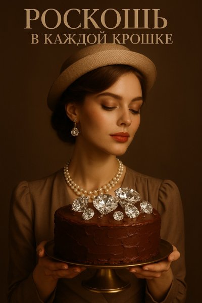 Изысканная дама и шоколадный торт с бриллиантами: символ роскоши. Картинка из нейросети Sora Ai Images
