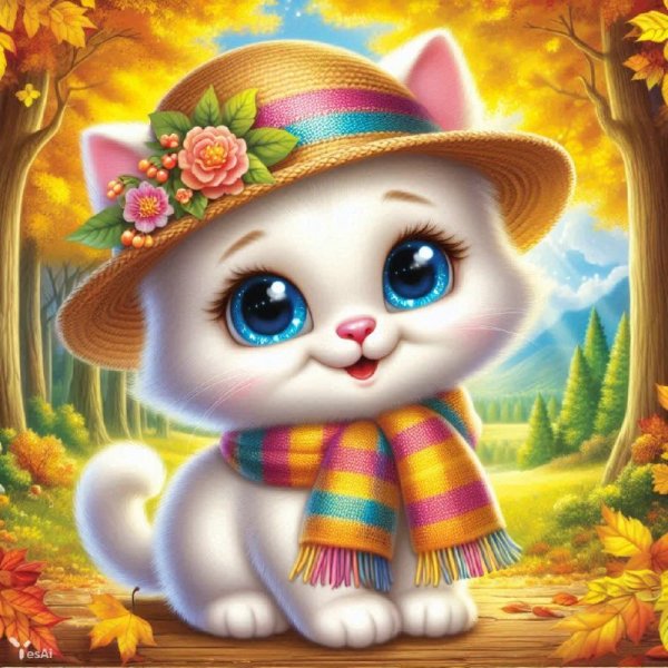 Милый котёнок в осеннем лесу: сказка для детей. Генерация из нейросети Dalle 3