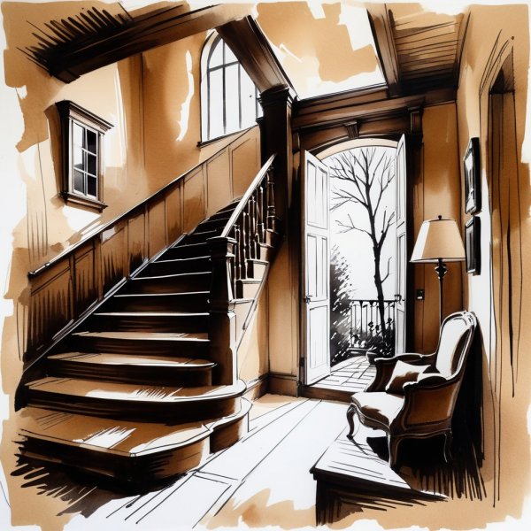 Эскиз дома: детализированный рисунок в стиле сфумато. Картинка из нейросети Stable Diffusion