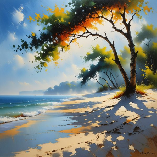 Искусство пляжа: растр, текстура и стиль Эндре Пеноваца. Изображение из нейросети Stable Diffusion