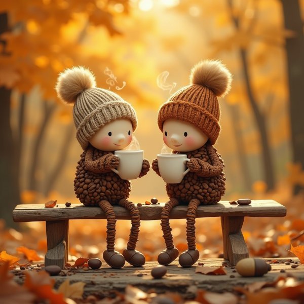 Кофейная встреча в осеннем лесу: тепло и умиротворение. Нейронная сеть Flux.1