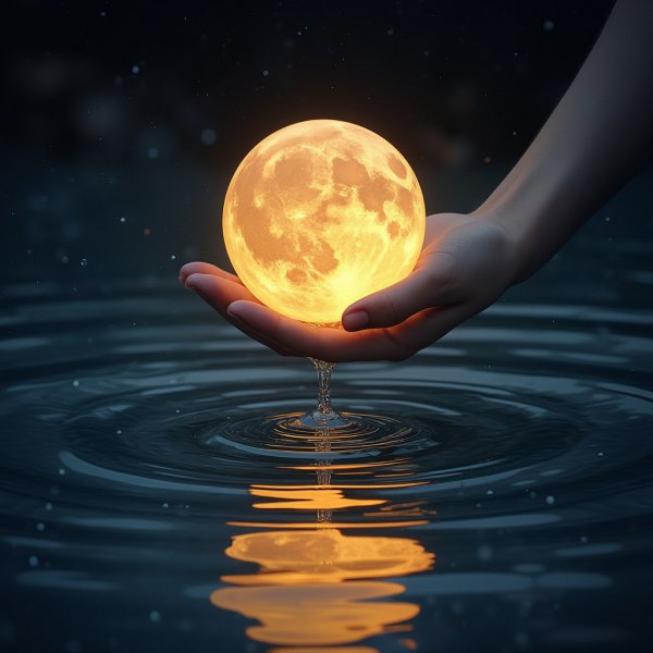 Лунный свет в ладони: магия отражений и таинственная атмосфера волшебной ночи. Генерация из нейронной сети Flux