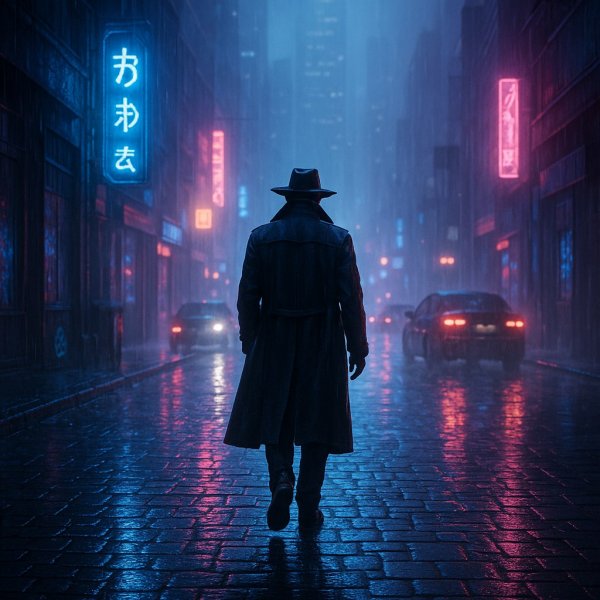 Неоновый дождь и таинственные улицы большого города. Картинка из нейронной сети Sora images Ai