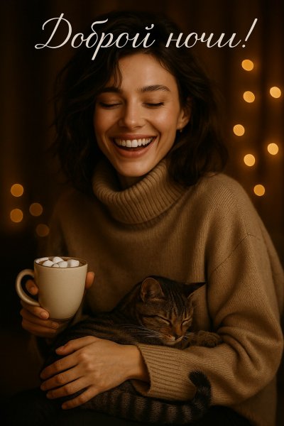 Уютный вечер с горячим шоколадом и любимым котом. Картинка из нейронной сети Sora images Ai