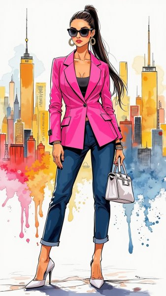 Элегантный силуэт в неоновом розовом и стильном городе. Генерация из нейросети Flux