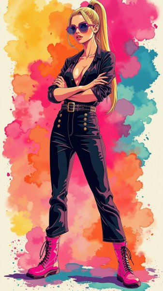 Неоновый стиль и уверенность: мода в ярких красках. Генерация из нейронной сети Flux.1