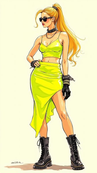 Яркий образ современной модели в студии. Картинка из нейронной сети Flux.1