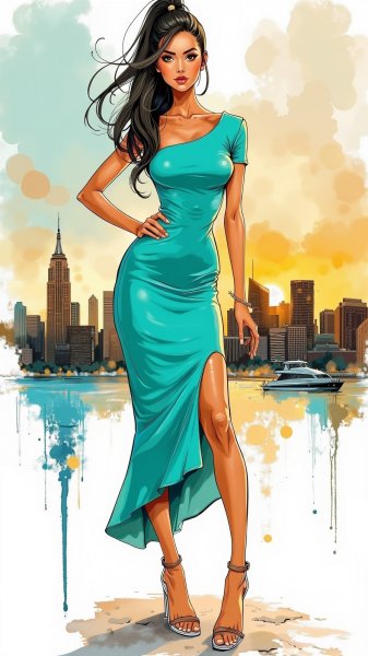 Стиль и уверенность: модный силуэт на фоне городского заката. Генерация из нейросети Flux