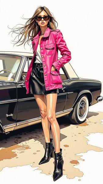 Неоновый шик: дерзкое сочетание классики и уличного стиля. Картинка из нейронной сети Flux