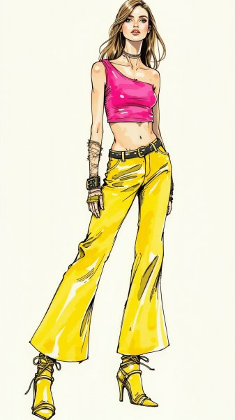 Яркая мода: неоновый образ с уверенным взглядом. Изображение из нейросети Flux Ai