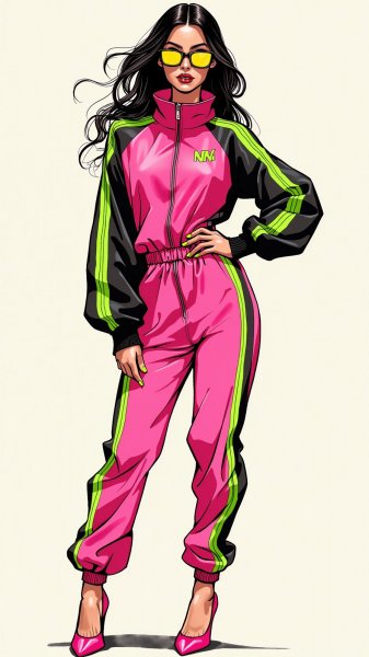 Яркий образ: современная модель в неоновой спортивной экипировке и солнечных очках. Нейросеть Flux Ai