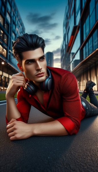 Мужчина в красном: городской стиль и размышления. Генерация из нейронной сети Dalle 3
