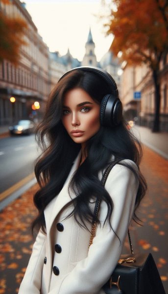 Осенняя меланхолия: городской портрет с наушниками. Изображение из нейросети Далли 3