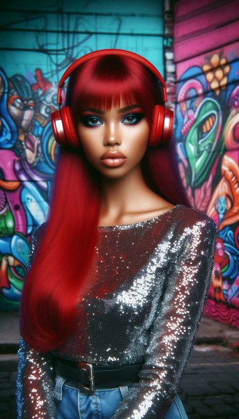 Рыжая красотка в ритме города: стильная фотография с ярким настроением. Нейросеть Dalle-3