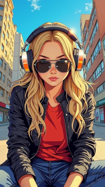 Городской стиль и музыка: футуристичный портрет девушки в наушниках. Изображение из нейросети Flux Ai
