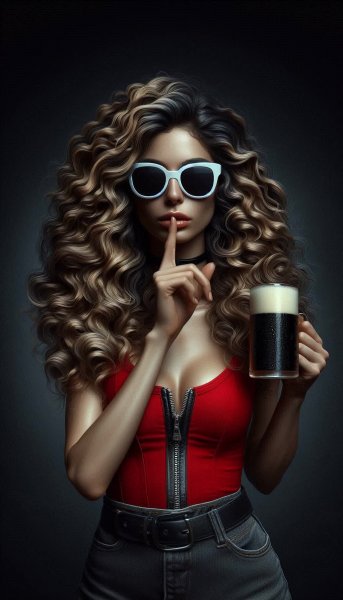 Молодая женщина с пивом: загадочный кадр в стиле молчания. Изображение из нейросети Dalle 3