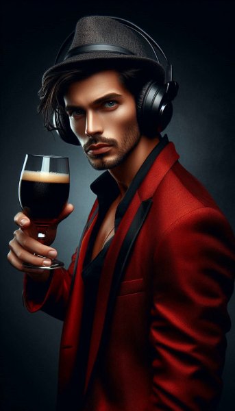 Мужчина в красной куртке: стиль, тайна и темное пиво. Изображение из нейросети Dalle 3
