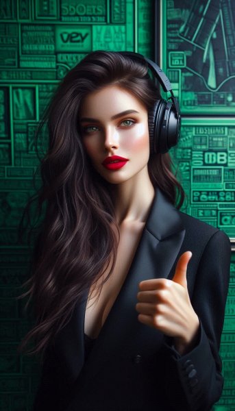 Девушка с наушниками: стиль и уверенность в кадре. Картинка из нейросети Dalle 3