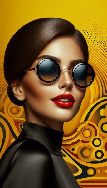 Яркий образ современной женщины в стильных очках и красной помаде. Изображение из нейросети Dalle
