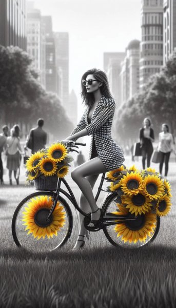 Яркая поездка: велосипед, подсолнухи и летнее настроение. Генерация из нейронной сети Dalle-3