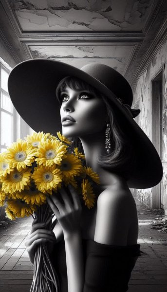 Желтый акцент в монохромном мире. Картинка из нейросети Далли 3