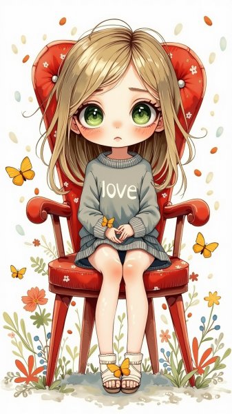 Девочка с грустными глазами и бабочкой в руках. Нейросеть Flux.1