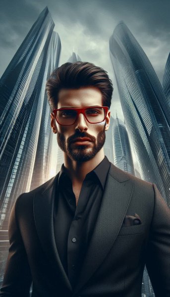 Мужчина в кожаной куртке: взгляд в будущее мегаполиса. Генерация из нейронной сети Dalle-3