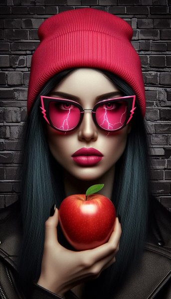 Яблочная бунтарка: портрет в стиле киберпанк поп-арта. Нейросеть Dalle